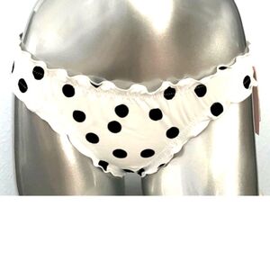 Victorias Secret Nwt White Black Dot Capri Ruffle Cheeky Ruched Bikini Bottom